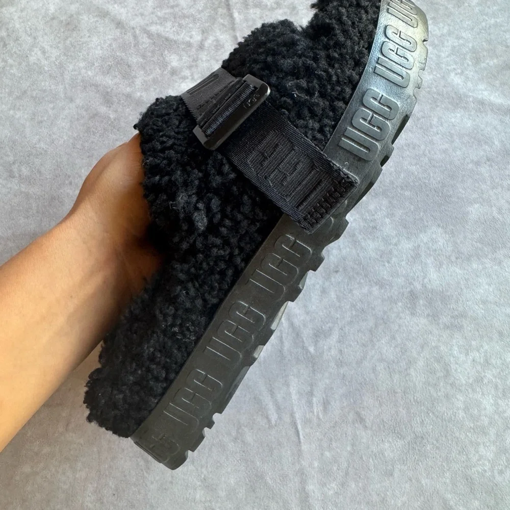 UGG Black Fleece Slide Sandals